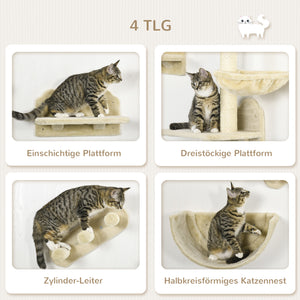 Katzentreppen Kletterwand für Katzen 4-teilig Hängematte bis 5kg Braun