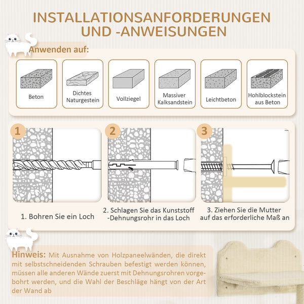 Katzentreppen Kletterwand für Katzen 4-teilig Hängematte bis 5kg Braun