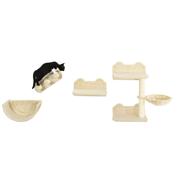 Katzentreppen Kletterwand für Katzen 4-teilig Hängematte bis 5kg Braun
