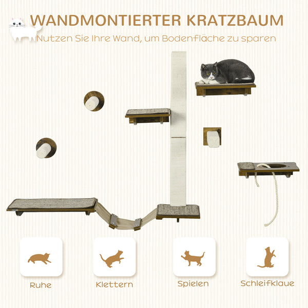 Katzentreppen Kletterwand Katzenmöbel Sisal 8-teilig Braun