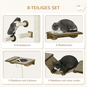 Katzentreppen Kletterwand Katzenmöbel Sisal 8-teilig Braun