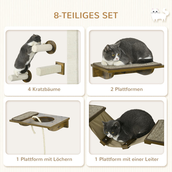 Katzentreppen Kletterwand Katzenmöbel Sisal 8-teilig Braun