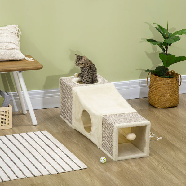 Katzentunnel mit Spielball Sisal Braun-Beige