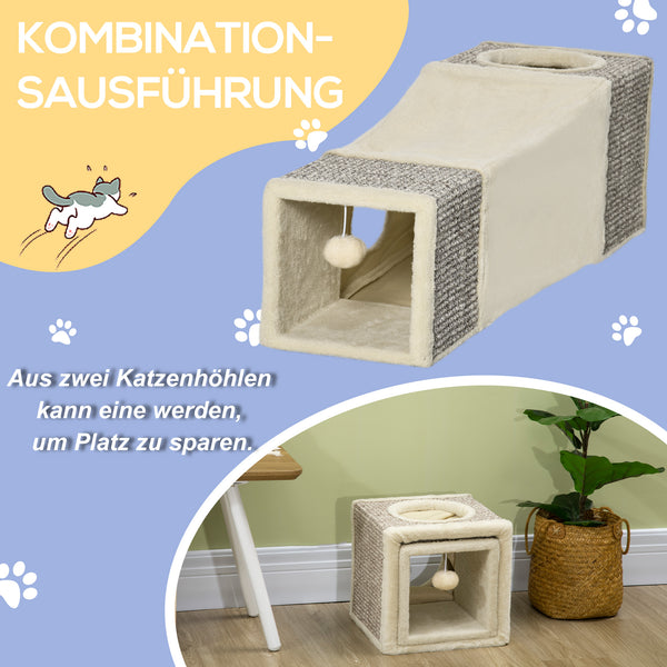 Katzentunnel mit Spielball Sisal Braun-Beige