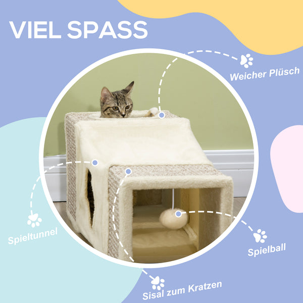 Katzentunnel mit Spielball Sisal Braun-Beige