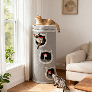Katzenturm Kratzbaum mit Schlafhöhlen für mehrere Katzen grau