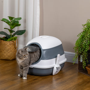 Katzenzubehör geruchshemmend hygienisch kompakt Weiss & Grau