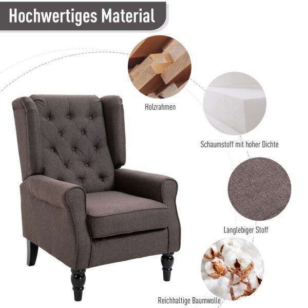 Einzelsessel Relaxsessel Ohrensessel Einzelstuhl Akzentsessel mit Tufting Holzfüsse Polyester Braun