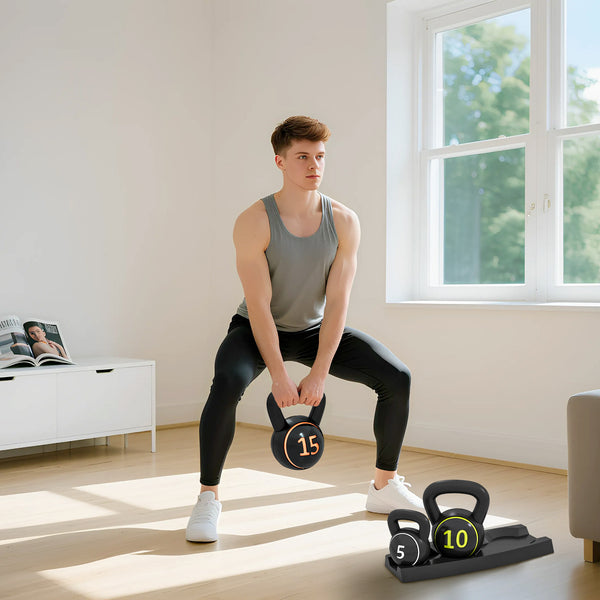 Kettlebell Set Kugelhanteln für Fitness Training 3er schwarz