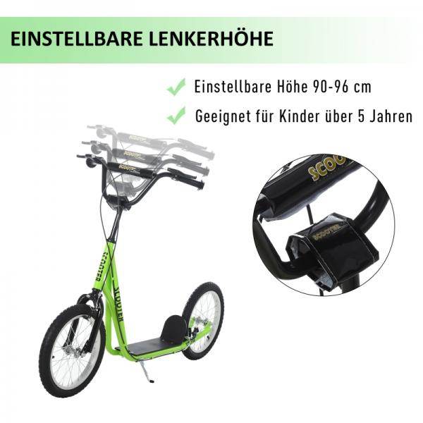 Kinderroller Scooter Tretroller Cityroller Kickscooter Kickboard mit Luftreifen 16 Zoll Grün