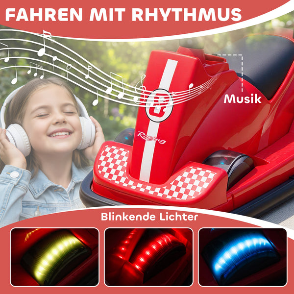 Kinder Autoscooter drehbar mit LED und Musik 360° 3-8 Jahre rot