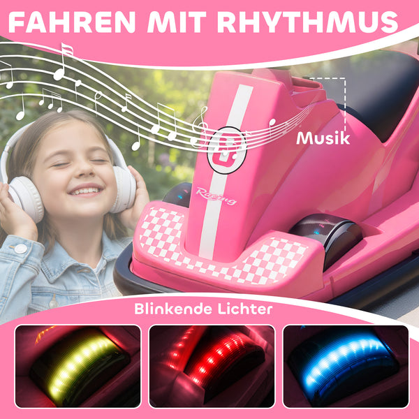Kinder Autoscooter 360° drehbar mit LED und Musik 3-8 Jahre rosa
