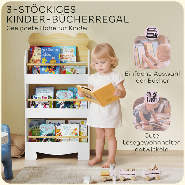 Kinder Bücherregal mit 3 Ablagen für Aufbewahrung Kinderzimmer aus Holz