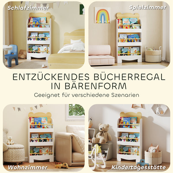 Kinder Bücherregal mit 3 Ablagen für Aufbewahrung Kinderzimmer aus Holz