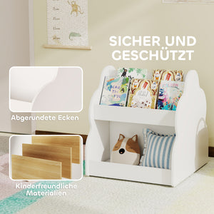 Kinder Bücherregal mit Rollen 2-stöckig für Kinderzimmer weiss