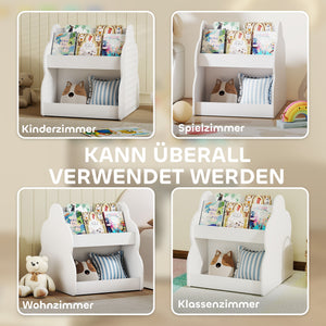 Kinder Bücherregal mit Rollen 2-stöckig für Kinderzimmer weiss