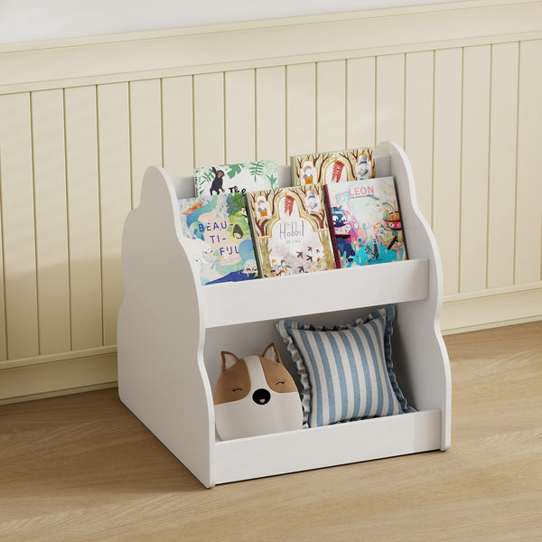 Kinder Bücherregal mit Rollen 2-stöckig für Kinderzimmer weiss