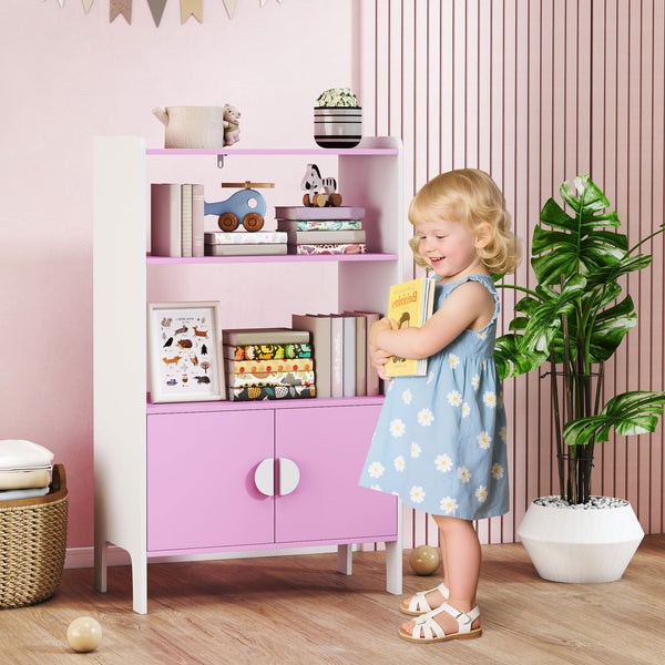 Kinder Bücherregal mit Schrank und Regalen sicher rosa weiss
