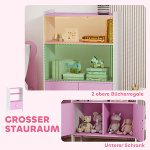 Kinder Bücherregal mit Schrank und Regalen sicher rosa weiss
