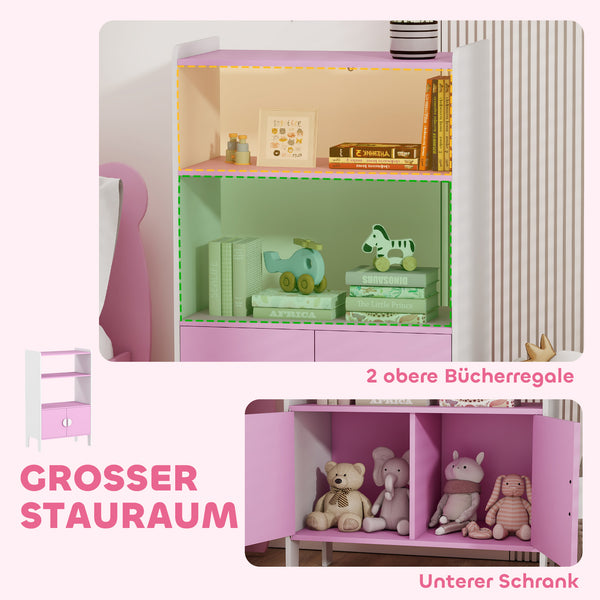 Kinder Bücherregal mit Schrank und Regalen sicher rosa weiss