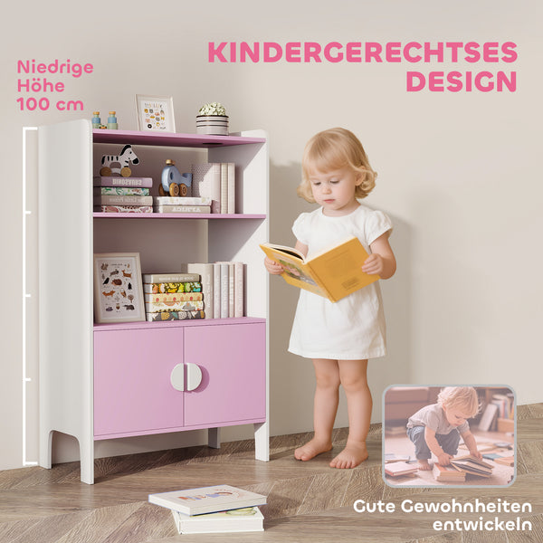Kinder Bücherregal mit Schrank und Regalen sicher rosa weiss