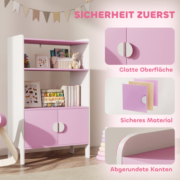 Kinder Bücherregal mit Schrank und Regalen sicher rosa weiss