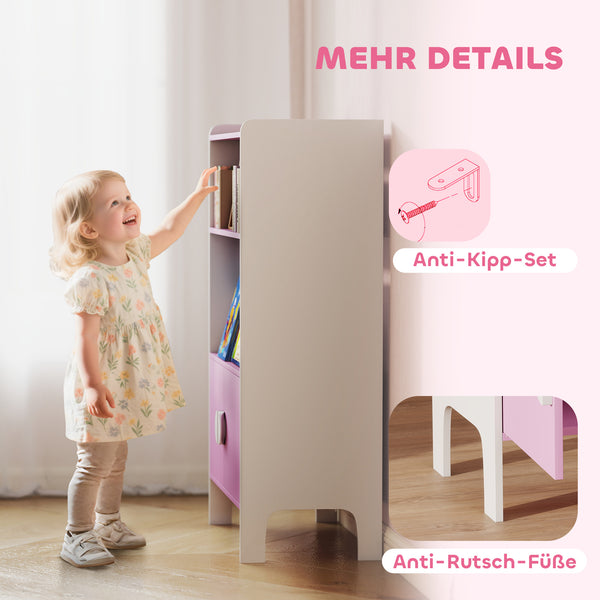 Kinder Bücherregal mit Schrank und Regalen sicher rosa weiss