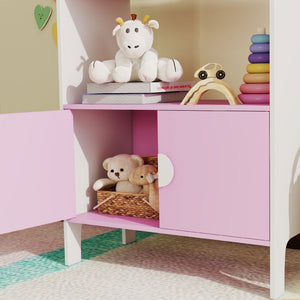 Kinder Bücherregal mit Schrank und Regalen sicher rosa weiss