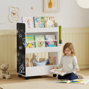 Kinder Bücherregal mit Tafel und Rollen für Kinderzimmer