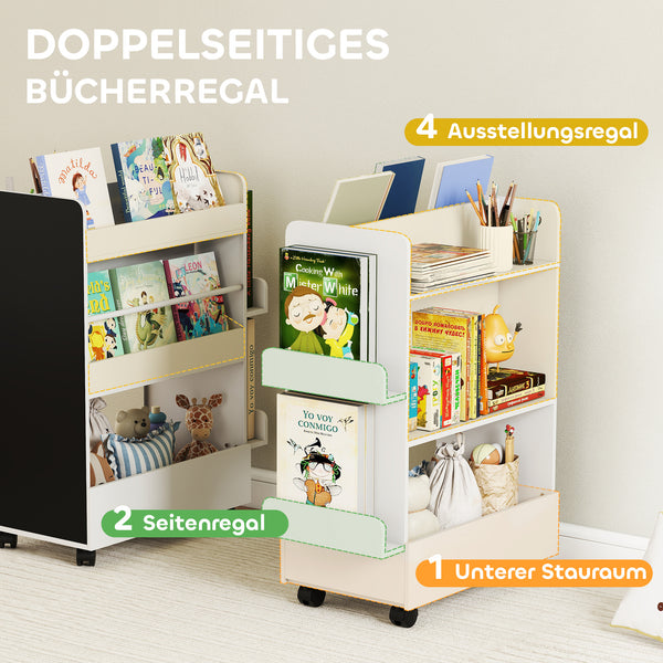 Kinder Bücherregal mit Tafel und Rollen für Kinderzimmer