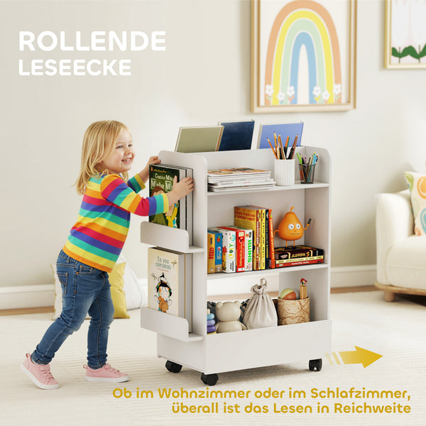 Kinder Bücherregal mit Tafel und Rollen für Kinderzimmer