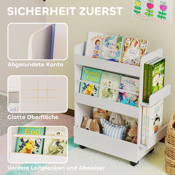 Kinder Bücherregal mit Tafel und Rollen für Kinderzimmer