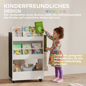 Kinder Bücherregal mit Tafel und Rollen für Kinderzimmer