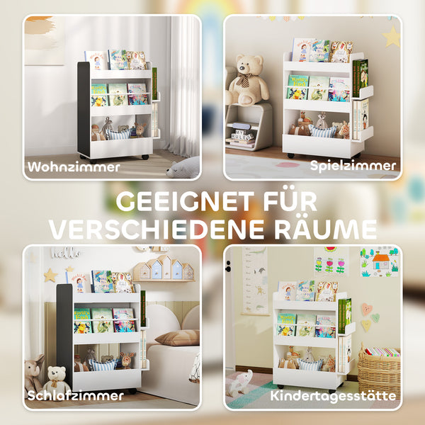 Kinder Bücherregal mit Tafel und Rollen für Kinderzimmer