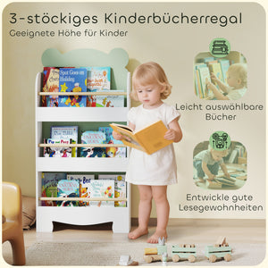 Kinder Bücherregal 3-stufig mit Tiermotiv für Kinderzimmer grün