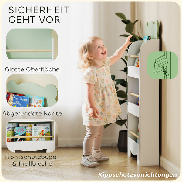 Kinder Bücherregal 3-stufig mit Tiermotiv für Kinderzimmer grün