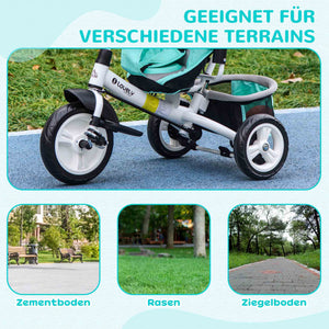 Kinder-Dreirad mit Sonnendach und Korb für Kinder grün