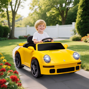Kinder Elektroauto 12V mit Fernbedienung LED und MP3 gelb