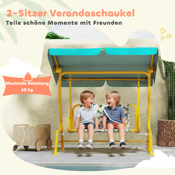 Kinder Hollywoodschaukel 2-Sitzer mit Sonnendach und Sicherheitsgurt