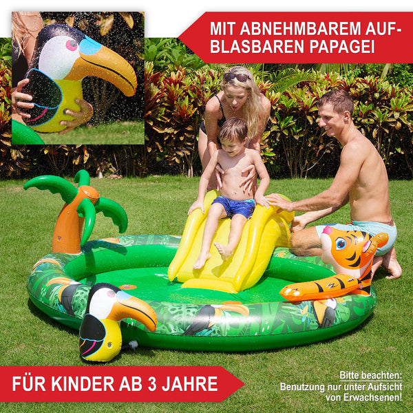 Kinder-Planschbecken mit Rutsche Dschungel-Design 182x62x165?cm