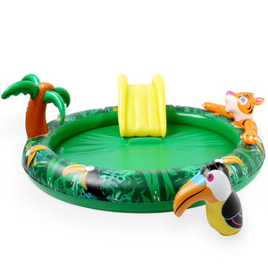 Kinder-Planschbecken mit Rutsche Dschungel-Design 182x62x165?cm