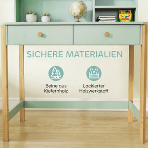 Kinder Schreibtisch mit Schubladen und Regal für Kinder grün
