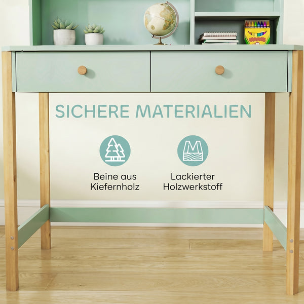 Kinder Schreibtisch mit Schubladen und Regal für Kinder grün