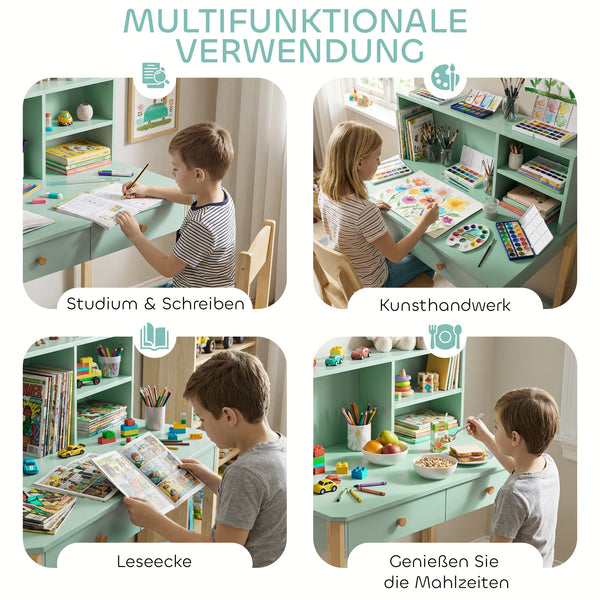 Kinder Schreibtisch mit Schubladen und Regal für Kinder grün
