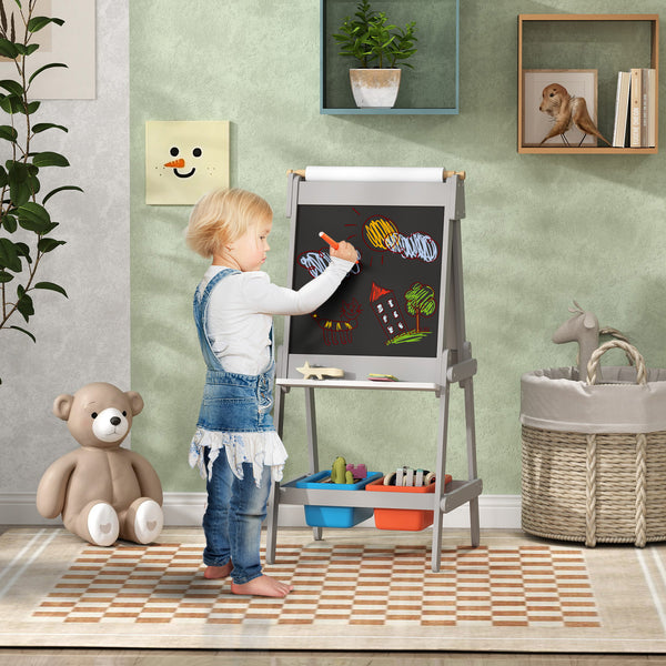 Kinder-Wandtafel Whiteboard & Ablage 3-in-1 3-8 Jahre Grau