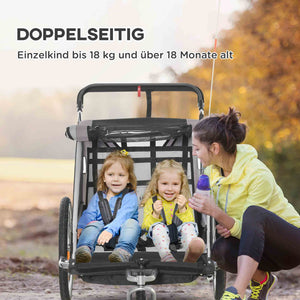 Kinderanhänger 2-in-1 klappbar für 2 Kinder bis 264kg belastbar Grau