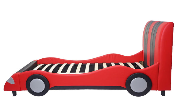 Kinderbett Auto Holz Kunstleder Lattenrost 190x100cm schwarz-rot