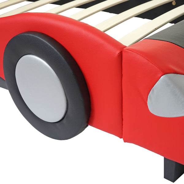 Kinderbett Auto Holz Kunstleder Lattenrost 190x100cm schwarz-rot