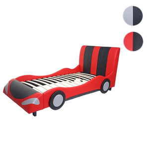 Kinderbett Auto Holz Kunstleder Lattenrost 190x100cm schwarz-rot