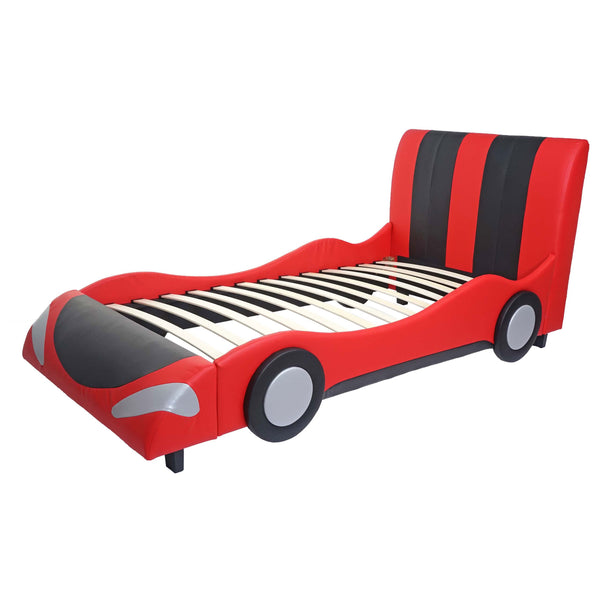 Kinderbett Auto Holz Kunstleder Lattenrost 190x100cm schwarz-rot